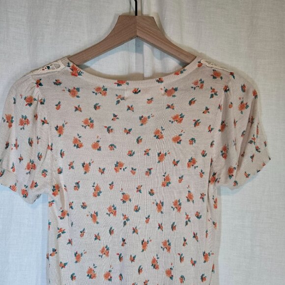 Flying Tomato sweater womens Medium cream floral short-sleeve lace coquette - Picture 7 of 8